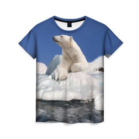 Женская футболка 3D с принтом Арктика в Белгороде, 100% полиэфир ( синтетическое хлопкоподобное полотно) | прямой крой, круглый вырез горловины, длина до линии бедер | Тематика изображения на принте: animals | bear | ice | nature | polar bear | power | travel | белый медведь | животные | лёд | медведь | природа | путешествия | сила | снег