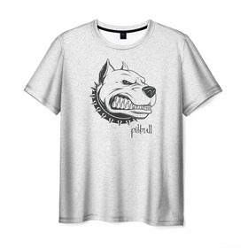 Мужская футболка 3D с принтом Pitbull в Белгороде, 100% полиэфир | прямой крой, круглый вырез горловины, длина до линии бедер | dog | питбуль | порода | рисунок | собака