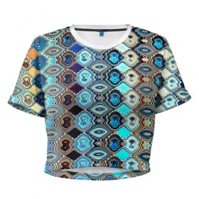 Женская футболка 3D укороченная с принтом psychedelic mosaica в Белгороде, 100% полиэстер | круглая горловина, длина футболки до линии талии, рукава с отворотами | 
