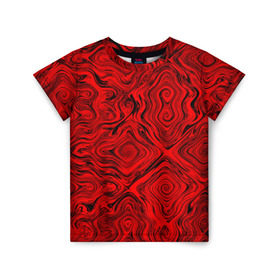 Детская футболка 3D с принтом Tie-Dye red в Белгороде, 100% гипоаллергенный полиэфир | прямой крой, круглый вырез горловины, длина до линии бедер, чуть спущенное плечо, ткань немного тянется | Тематика изображения на принте: волны | красный | разводы | текстура