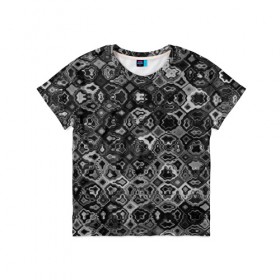 Детская футболка 3D с принтом абстракция кусочков в Белгороде, 100% гипоаллергенный полиэфир | прямой крой, круглый вырез горловины, длина до линии бедер, чуть спущенное плечо, ткань немного тянется | волны | мозаика | оптические | узоры | фрактал