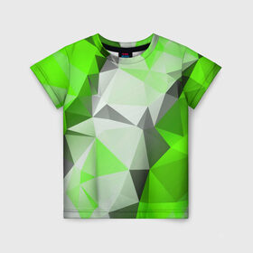 Детская футболка 3D с принтом Sport Abstract 2018 Green в Белгороде, 100% гипоаллергенный полиэфир | прямой крой, круглый вырез горловины, длина до линии бедер, чуть спущенное плечо, ткань немного тянется | абстракция | геометрия | желтый | краски | линии | мода | модные | пирамиды | полосы | серый | тренды | треугольники | узоры | фигуры | цвет