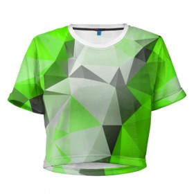 Женская футболка 3D укороченная с принтом Sport Abstract 2018 Green в Белгороде, 100% полиэстер | круглая горловина, длина футболки до линии талии, рукава с отворотами | абстракция | геометрия | желтый | краски | линии | мода | модные | пирамиды | полосы | серый | тренды | треугольники | узоры | фигуры | цвет