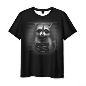 Мужская футболка 3D с принтом Енот Преступник в Белгороде, 100% полиэфир | прямой крой, круглый вырез горловины, длина до линии бедер | raccoon | виновен | полоскун | стражи