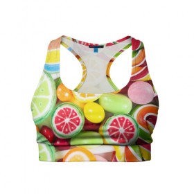 Женский спортивный топ 3D с принтом Candy в Белгороде, 82% полиэстер, 18% спандекс Ткань безопасна для здоровья, позволяет коже дышать, не мнется и не растягивается |  | candy | colorful | lollipop | sweet | конфеты | леденцы | сладости