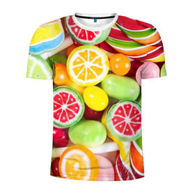 Мужская футболка 3D спортивная с принтом Candy в Белгороде, 100% полиэстер с улучшенными характеристиками | приталенный силуэт, круглая горловина, широкие плечи, сужается к линии бедра | Тематика изображения на принте: candy | colorful | lollipop | sweet | конфеты | леденцы | сладости