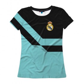 Женская футболка 3D с принтом Real Madrid 2018 #2 в Белгороде, 100% полиэфир ( синтетическое хлопкоподобное полотно) | прямой крой, круглый вырез горловины, длина до линии бедер | emirates | fc | real madrid | клуб | мяч | реал мадрид | эмблема
