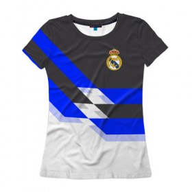 Женская футболка 3D с принтом Real Madrid 2018 в Белгороде, 100% полиэфир ( синтетическое хлопкоподобное полотно) | прямой крой, круглый вырез горловины, длина до линии бедер | реал мадрид | эмблема