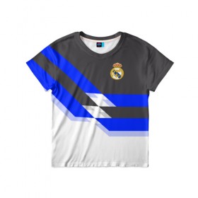 Детская футболка 3D с принтом Real Madrid 2018 в Белгороде, 100% гипоаллергенный полиэфир | прямой крой, круглый вырез горловины, длина до линии бедер, чуть спущенное плечо, ткань немного тянется | Тематика изображения на принте: реал мадрид | эмблема
