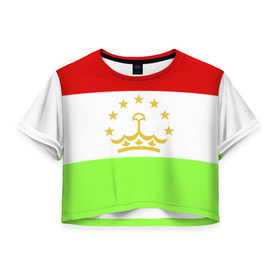 Женская футболка 3D укороченная с принтом Флаг Таджикистана в Белгороде, 100% полиэстер | круглая горловина, длина футболки до линии талии, рукава с отворотами | парчами точикистон | таджикистан | точикистон | флаг | флаг таджикистана