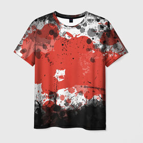 Мужская футболка 3D с принтом Брызги и пятна в Белгороде, 100% полиэфир | прямой крой, круглый вырез горловины, длина до линии бедер | Тематика изображения на принте: белый | грязь | красный | кровь | пятна | черный