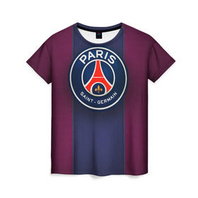 Женская футболка 3D с принтом Paris Saint-Germain в Белгороде, 100% полиэфир ( синтетическое хлопкоподобное полотно) | прямой крой, круглый вырез горловины, длина до линии бедер | psg | париж | псж | форма | футбол