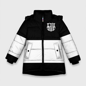 Зимняя куртка для девочек 3D с принтом FC Barcelona Black Collection в Белгороде, ткань верха — 100% полиэстер; подклад — 100% полиэстер, утеплитель — 100% полиэстер. | длина ниже бедра, удлиненная спинка, воротник стойка и отстегивающийся капюшон. Есть боковые карманы с листочкой на кнопках, утяжки по низу изделия и внутренний карман на молнии. 

Предусмотрены светоотражающий принт на спинке, радужный светоотражающий элемент на пуллере молнии и на резинке для утяжки. | Тематика изображения на принте: black collection | fc | fc barcelona | fcb | fly emirates | ronaldo | барселона | зож | клуб | линии | месси | модные | мяч | реал мадрид | спорт | спортивные | тренды | футбол | футбольный клуб | эмблема