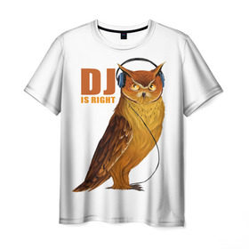 Мужская футболка 3D с принтом Диджей прав в Белгороде, 100% полиэфир | прямой крой, круглый вырез горловины, длина до линии бедер | dj | music | вечеринка | диджей | клуб | музыка | наушники | пернатые | птица | сова | тусовка | филин