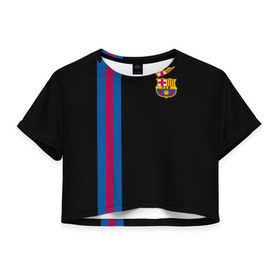 Женская футболка 3D укороченная с принтом FC Barcelona Line Collection в Белгороде, 100% полиэстер | круглая горловина, длина футболки до линии талии, рукава с отворотами | fc | барселона | эмблема