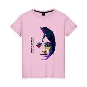 Женская футболка хлопок с принтом Джон Ленон в Белгороде, 100% хлопок | прямой крой, круглый вырез горловины, длина до линии бедер, слегка спущенное плечо | john lennon | the beatles | битлс | джон леннон