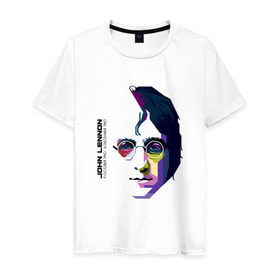 Мужская футболка хлопок с принтом Джон Ленон в Белгороде, 100% хлопок | прямой крой, круглый вырез горловины, длина до линии бедер, слегка спущенное плечо. | john lennon | the beatles | битлс | джон леннон