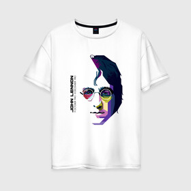 Женская футболка хлопок Oversize с принтом Джон Ленон в Белгороде, 100% хлопок | свободный крой, круглый ворот, спущенный рукав, длина до линии бедер
 | john lennon | the beatles | битлс | джон леннон