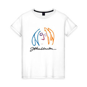 Женская футболка хлопок с принтом Джон Ленон 2 в Белгороде, 100% хлопок | прямой крой, круглый вырез горловины, длина до линии бедер, слегка спущенное плечо | john lennon | the beatles | битлс | джон леннон
