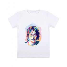 Детская футболка хлопок с принтом Джон Леннон 6 в Белгороде, 100% хлопок | круглый вырез горловины, полуприлегающий силуэт, длина до линии бедер | john lennon | the beatles | битлс | джон леннон