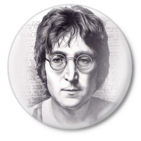 Значок с принтом Джон Леннон 24 в Белгороде,  металл | круглая форма, металлическая застежка в виде булавки | Тематика изображения на принте: 