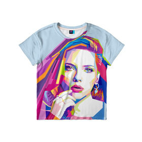 Детская футболка 3D с принтом Scarlett Johansson в Белгороде, 100% гипоаллергенный полиэфир | прямой крой, круглый вырез горловины, длина до линии бедер, чуть спущенное плечо, ткань немного тянется | Тематика изображения на принте: scarlett johansson | скарлет йохансон | скарлетт йоханссон