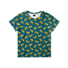 Детская футболка 3D с принтом Золотая рыбка в Белгороде, 100% гипоаллергенный полиэфир | прямой крой, круглый вырез горловины, длина до линии бедер, чуть спущенное плечо, ткань немного тянется | Тематика изображения на принте: 