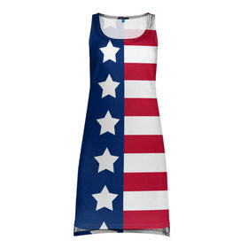 Платье-майка 3D с принтом USA Flag в Белгороде, 100% полиэстер | полуприлегающий силуэт, широкие бретели, круглый вырез горловины, удлиненный подол сзади. | star | usa | америка | белый | звезды | красный | линии | полосы | популярные | синий | сша | триколор | туристические | флаг | цвет | штаты