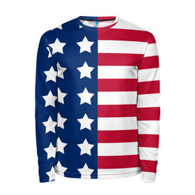 Мужской лонгслив 3D с принтом USA Flag в Белгороде, 100% полиэстер | длинные рукава, круглый вырез горловины, полуприлегающий силуэт | star | usa | америка | белый | звезды | красный | линии | полосы | популярные | синий | сша | триколор | туристические | флаг | цвет | штаты