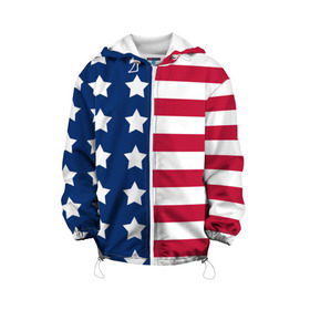 Детская куртка 3D с принтом USA Flag в Белгороде, 100% полиэстер | застежка — молния, подол и капюшон оформлены резинкой с фиксаторами, по бокам — два кармана без застежек, один потайной карман на груди, плотность верхнего слоя — 90 г/м2; плотность флисового подклада — 260 г/м2 | star | usa | америка | белый | звезды | красный | линии | полосы | популярные | синий | сша | триколор | туристические | флаг | цвет | штаты
