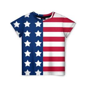 Детская футболка 3D с принтом USA Flag в Белгороде, 100% гипоаллергенный полиэфир | прямой крой, круглый вырез горловины, длина до линии бедер, чуть спущенное плечо, ткань немного тянется | star | usa | америка | белый | звезды | красный | линии | полосы | популярные | синий | сша | триколор | туристические | флаг | цвет | штаты