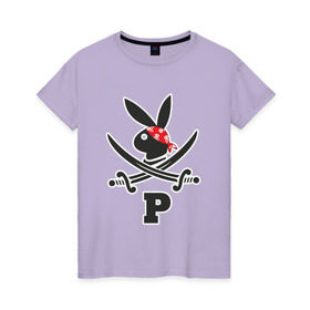 Женская футболка хлопок с принтом Плейпират в Белгороде, 100% хлопок | прямой крой, круглый вырез горловины, длина до линии бедер, слегка спущенное плечо | бандана | пират | плейбой