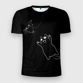 Мужская футболка 3D спортивная с принтом Cat Monster в Белгороде, 100% полиэстер с улучшенными характеристиками | приталенный силуэт, круглая горловина, широкие плечи, сужается к линии бедра | cat | halloween | арт | животные | кот | котик | кошки | монстр | мышь | праздник | хэллоуин | черно белый