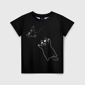 Детская футболка 3D с принтом Cat Monster в Белгороде, 100% гипоаллергенный полиэфир | прямой крой, круглый вырез горловины, длина до линии бедер, чуть спущенное плечо, ткань немного тянется | cat | halloween | арт | животные | кот | котик | кошки | монстр | мышь | праздник | хэллоуин | черно белый