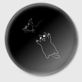Значок с принтом Cat Monster в Белгороде,  металл | круглая форма, металлическая застежка в виде булавки | cat | halloween | арт | животные | кот | котик | кошки | монстр | мышь | праздник | хэллоуин | черно белый