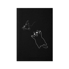 Обложка для паспорта матовая кожа с принтом Cat Monster в Белгороде, натуральная матовая кожа | размер 19,3 х 13,7 см; прозрачные пластиковые крепления | Тематика изображения на принте: cat | halloween | арт | животные | кот | котик | кошки | монстр | мышь | праздник | хэллоуин | черно белый