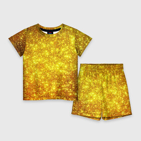 Детский костюм с шортами 3D с принтом Золотой блеск в Белгороде,  |  | Тематика изображения на принте: abstraction | gold | rich | texture | богатство | золотая абстракция | золото | кубики | текстура