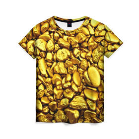 Женская футболка 3D с принтом Золотые камешки в Белгороде, 100% полиэфир ( синтетическое хлопкоподобное полотно) | прямой крой, круглый вырез горловины, длина до линии бедер | abstraction | gold | rich | texture | богатство | золотая абстракция | золото | кубики | текстура
