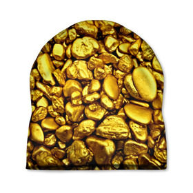 Шапка 3D с принтом Золотые камешки в Белгороде, 100% полиэстер | универсальный размер, печать по всей поверхности изделия | abstraction | gold | rich | texture | богатство | золотая абстракция | золото | кубики | текстура