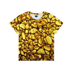Детская футболка 3D с принтом Золотые камешки в Белгороде, 100% гипоаллергенный полиэфир | прямой крой, круглый вырез горловины, длина до линии бедер, чуть спущенное плечо, ткань немного тянется | Тематика изображения на принте: abstraction | gold | rich | texture | богатство | золотая абстракция | золото | кубики | текстура