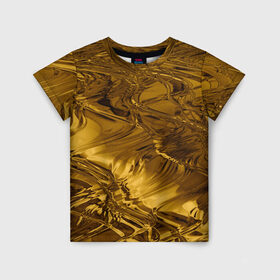 Детская футболка 3D с принтом Gold abstraction в Белгороде, 100% гипоаллергенный полиэфир | прямой крой, круглый вырез горловины, длина до линии бедер, чуть спущенное плечо, ткань немного тянется | Тематика изображения на принте: 
