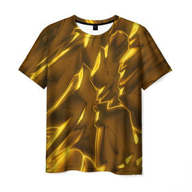 Мужская футболка 3D с принтом Золотые разводы в Белгороде, 100% полиэфир | прямой крой, круглый вырез горловины, длина до линии бедер | abstraction | gold | rich | texture | богатство | золотая абстракция | золото | кубики | текстура