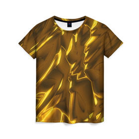 Женская футболка 3D с принтом Золотые разводы в Белгороде, 100% полиэфир ( синтетическое хлопкоподобное полотно) | прямой крой, круглый вырез горловины, длина до линии бедер | abstraction | gold | rich | texture | богатство | золотая абстракция | золото | кубики | текстура