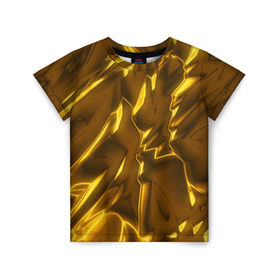 Детская футболка 3D с принтом Золотые разводы в Белгороде, 100% гипоаллергенный полиэфир | прямой крой, круглый вырез горловины, длина до линии бедер, чуть спущенное плечо, ткань немного тянется | Тематика изображения на принте: abstraction | gold | rich | texture | богатство | золотая абстракция | золото | кубики | текстура