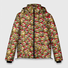 Мужская зимняя куртка 3D с принтом Новогодние собаки в Белгороде, верх — 100% полиэстер; подкладка — 100% полиэстер; утеплитель — 100% полиэстер | длина ниже бедра, свободный силуэт Оверсайз. Есть воротник-стойка, отстегивающийся капюшон и ветрозащитная планка. 

Боковые карманы с листочкой на кнопках и внутренний карман на молнии. | doge | зима | зимний | лайка | мем | новогодний | новый год | паттерн | рождество | сиба ину | собака | собакен | хаски | шапка