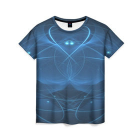 Женская футболка 3D с принтом Blue fractal в Белгороде, 100% полиэфир ( синтетическое хлопкоподобное полотно) | прямой крой, круглый вырез горловины, длина до линии бедер | art | background | beautiful | color | festive | fractal | lines | photo | picture | smooth | strange | style