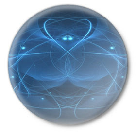 Значок с принтом Blue fractal в Белгороде,  металл | круглая форма, металлическая застежка в виде булавки | art | background | beautiful | color | festive | fractal | lines | photo | picture | smooth | strange | style