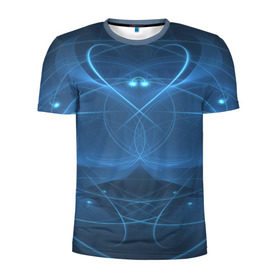 Мужская футболка 3D спортивная с принтом Blue fractal в Белгороде, 100% полиэстер с улучшенными характеристиками | приталенный силуэт, круглая горловина, широкие плечи, сужается к линии бедра | art | background | beautiful | color | festive | fractal | lines | photo | picture | smooth | strange | style