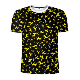 Мужская футболка 3D спортивная с принтом Желтые собачки в Белгороде, 100% полиэстер с улучшенными характеристиками | приталенный силуэт, круглая горловина, широкие плечи, сужается к линии бедра | dog | new year | животные | новый год | символ | собака