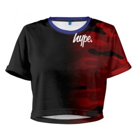 Женская футболка 3D укороченная с принтом Hype Military Black Red в Белгороде, 100% полиэстер | круглая горловина, длина футболки до линии талии, рукава с отворотами | brand | camo | hype | military | rap | swag | бренд | камо | камуфляж | милитари | модные | надписи | полосы | популярные | пятна | тренд | тренды | узоры | хайп | хайпанем | хаки | цвета